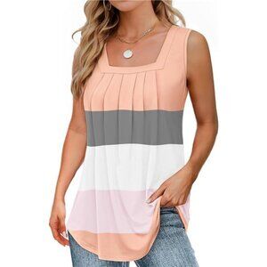 Summer Tank Tops for Women Loose Fit Pleated Square Neck Sleeveless Tops Flowy